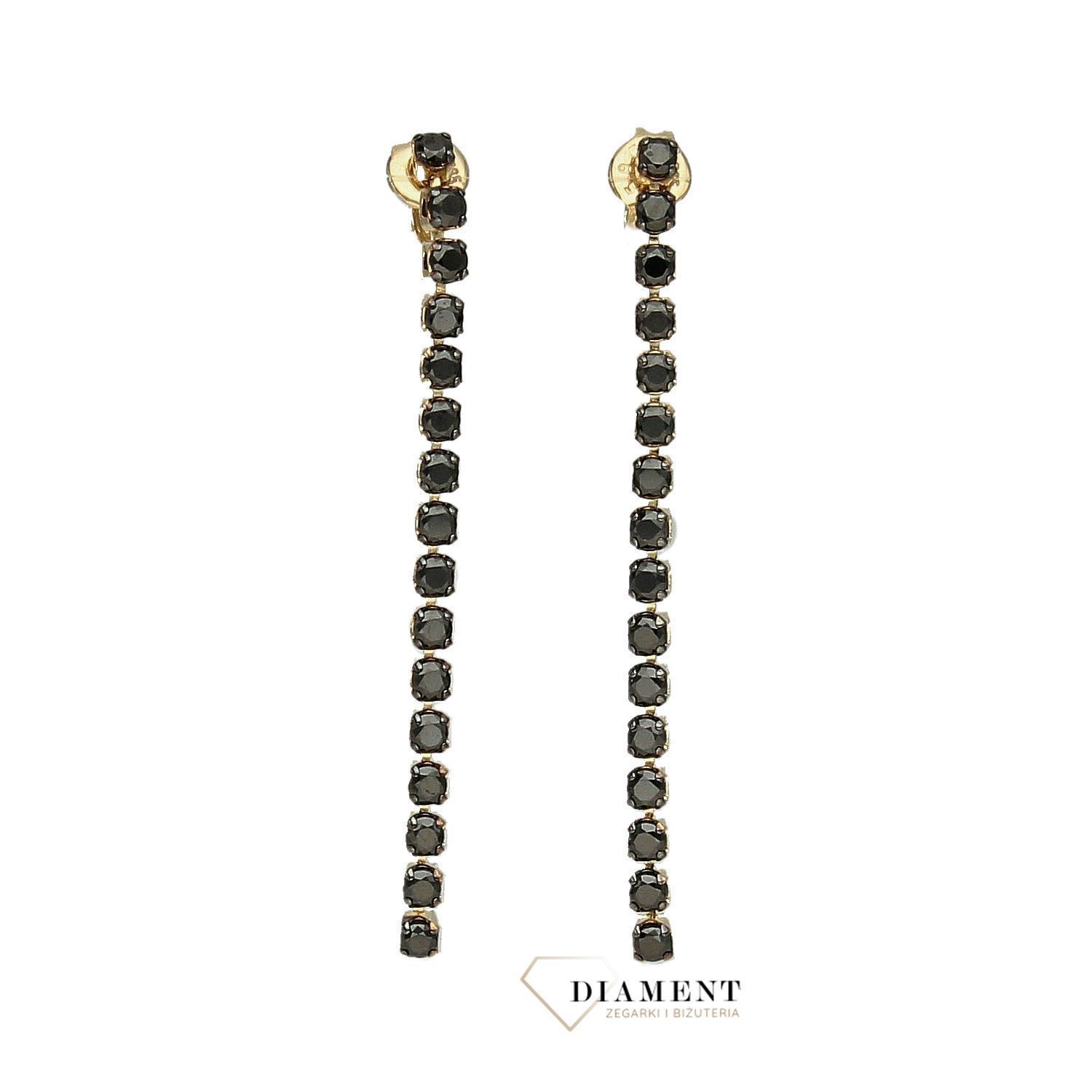 Kolczyki złote wiszące czarne cyrkonie w rzędzie 585  KL 9567.jpg